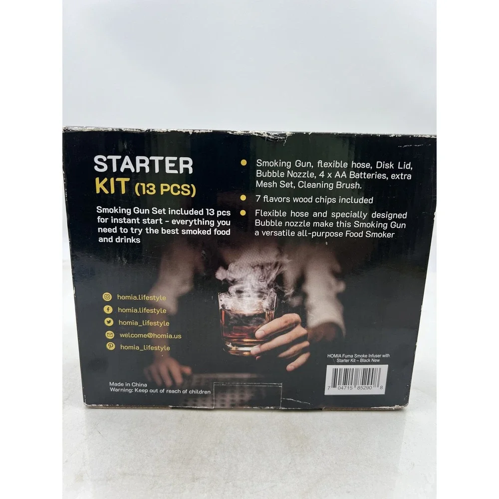 Homia Fuma Smoking Gun Starter Kit 13pc Food Drink Infuser Black New